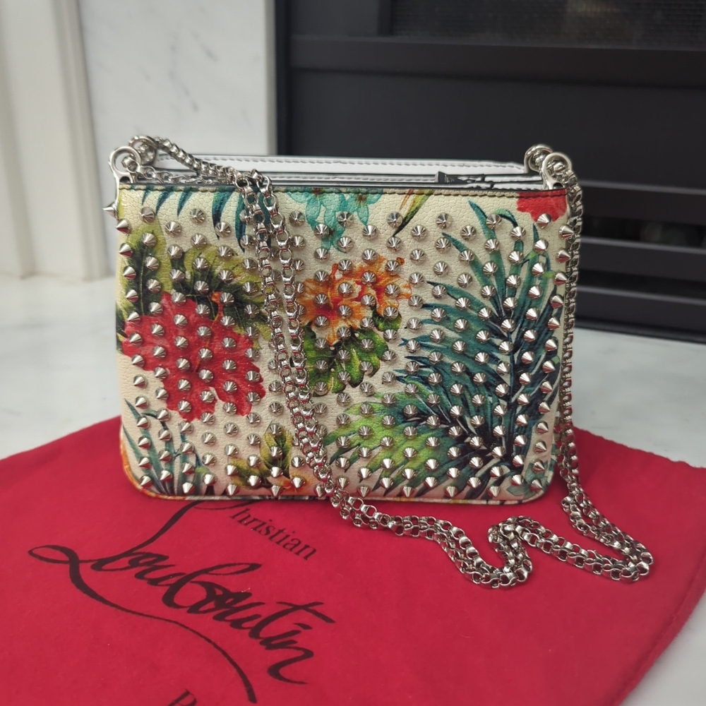 Christian Louboutin Red and White Clutch with Elegant Chain